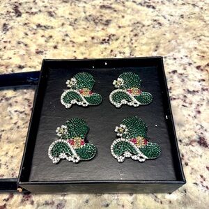 Set of Rhinestone Leprechaun Hat-Shaped Napkin Rings – Brand New